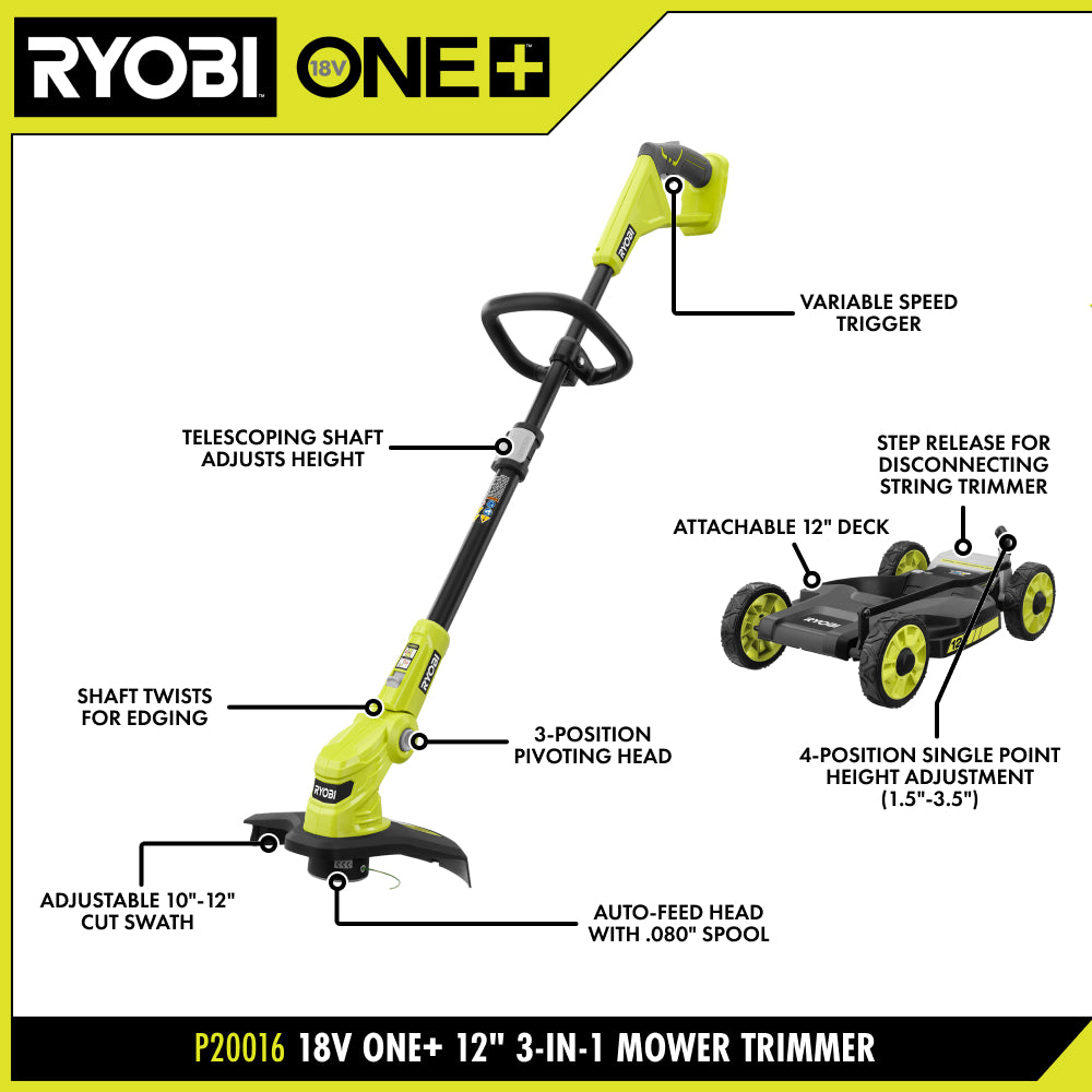 18V ONE+ 3-in-1 Mower, String Trimmer, and Edger Kit
