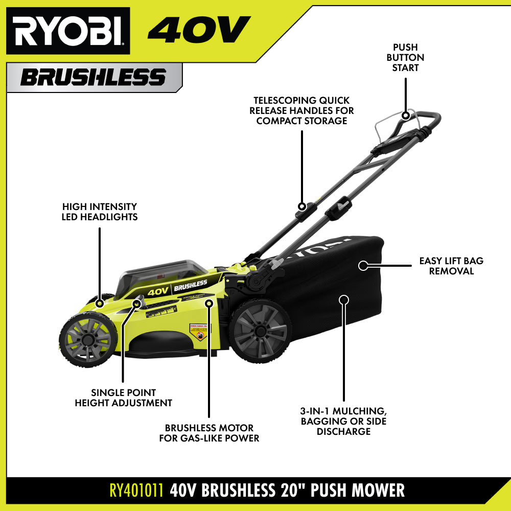40V Brushless 20" Push Lawn Mower
