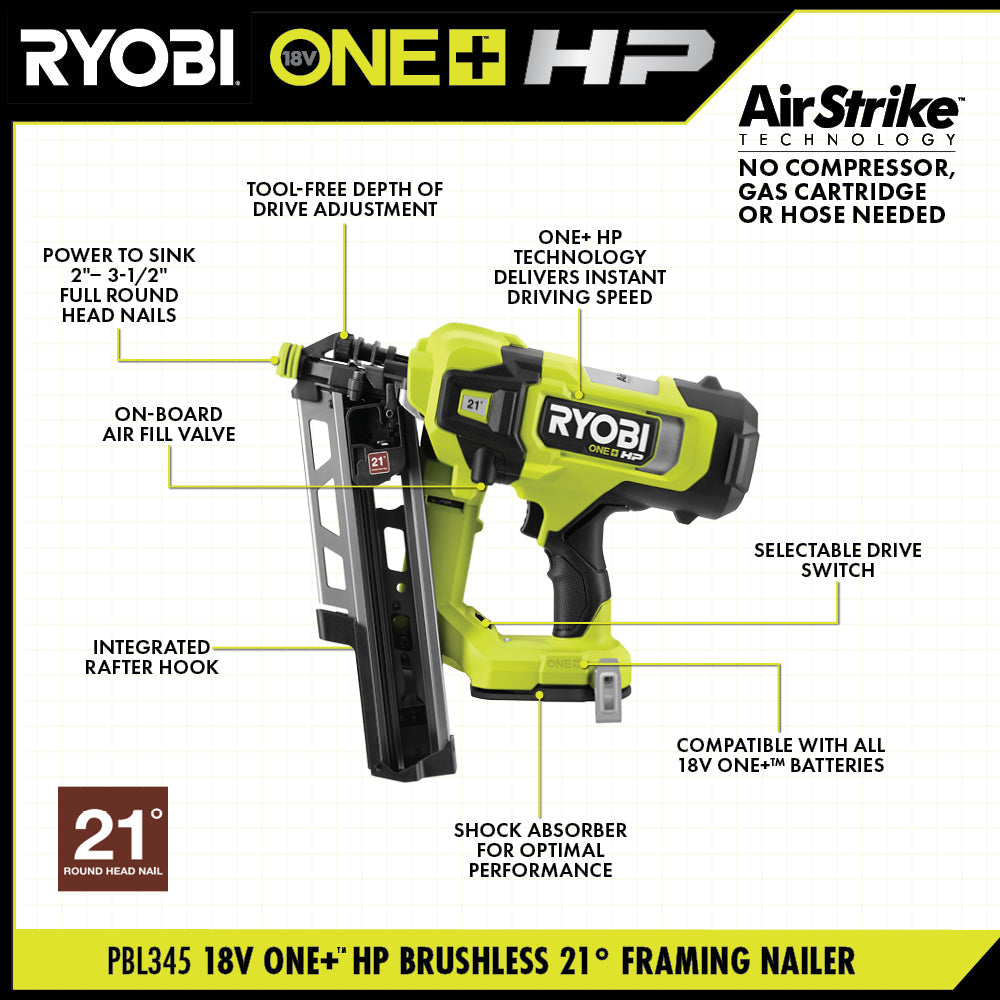 18V ONE+ HP BRUSHLESS AIRSTRIKE 21° FRAMING NAILER KIT Image 2