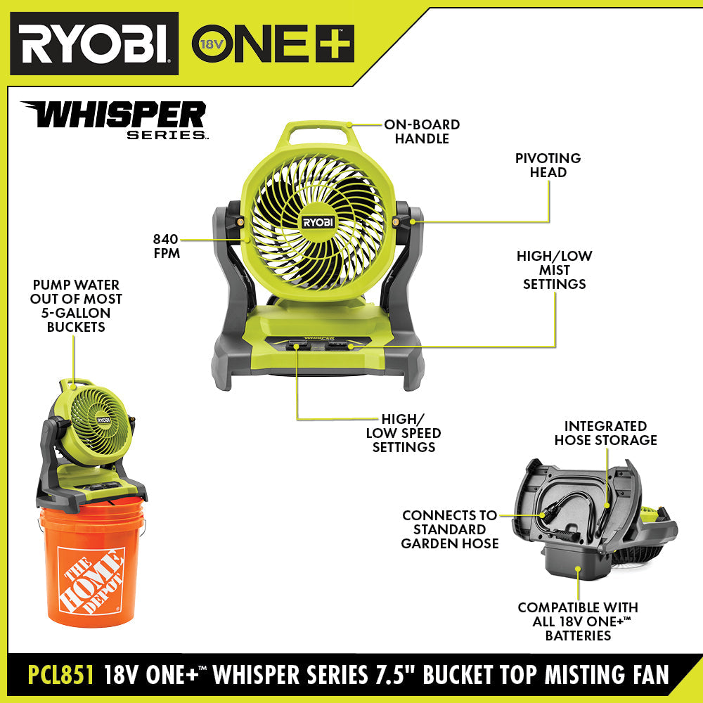 18V ONE+ WHISPER SERIES 7.5" BUCKET TOP MISTING FAN Image 2